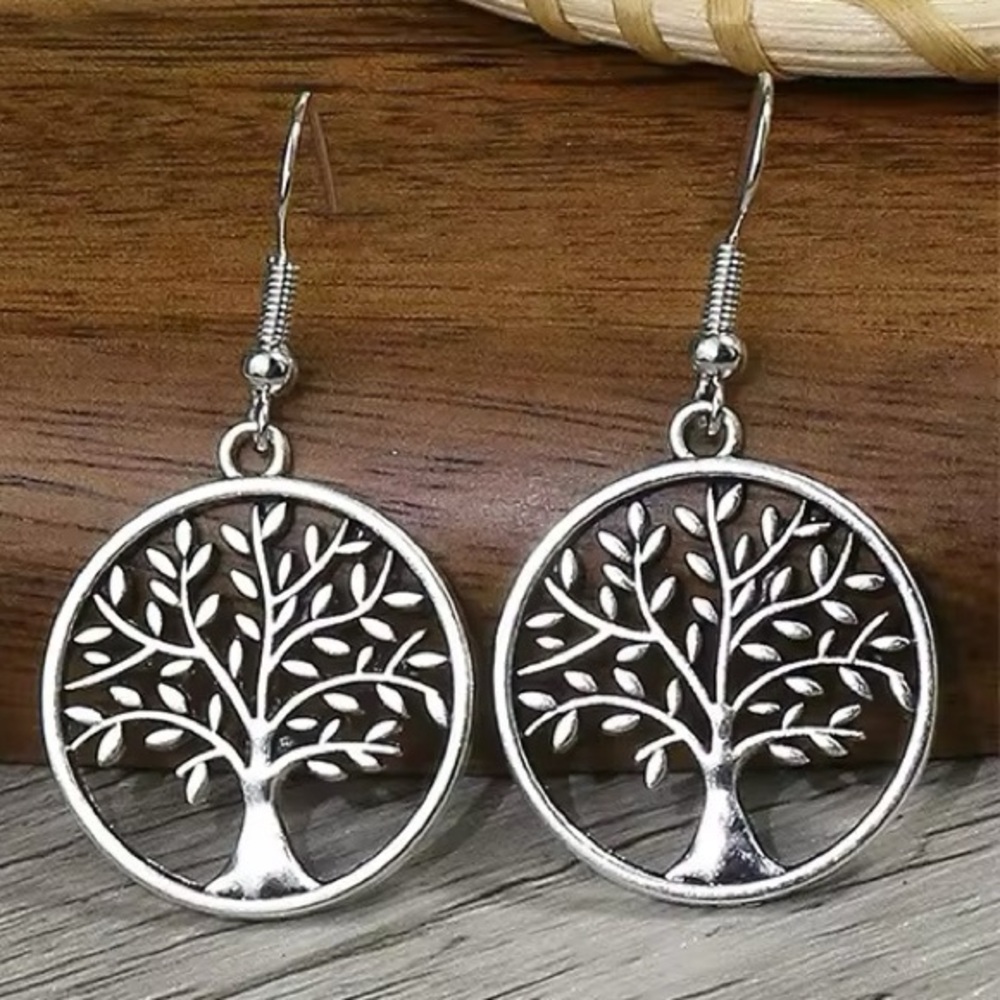 NEW Ethnic Tree Of Life Round Hollow Earrings
